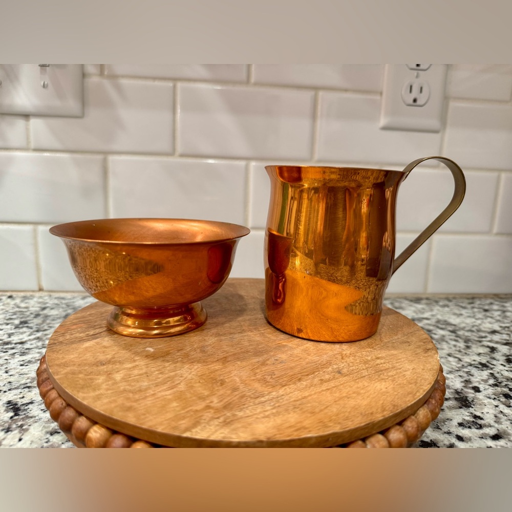 Vintage‎ Copper & Brass Creamer and Bowl Set - Picture 2 of 5